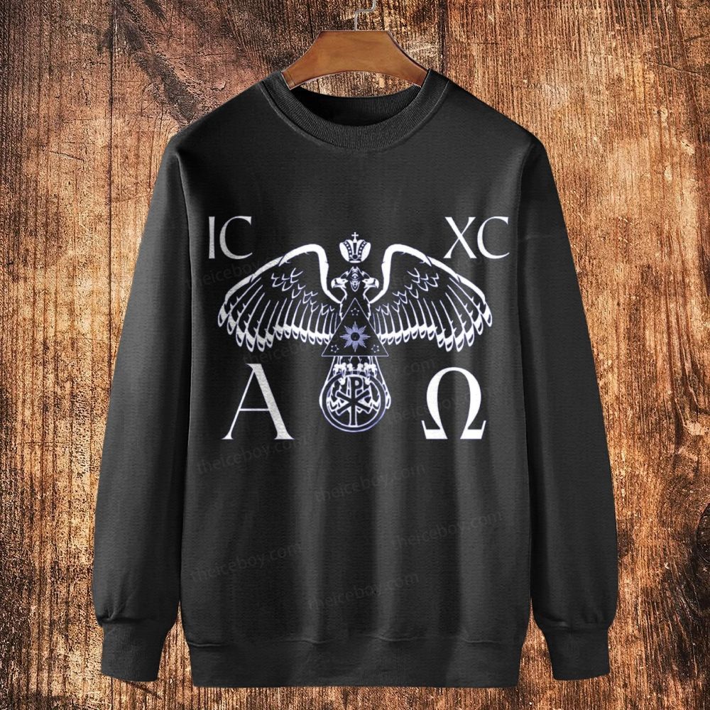 Coat of arms of Christian symbols ICXC AΩ Religious Cotton Crewneck Sweatshirt