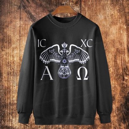 Coat of arms of Christian symbols ICXC AΩ Religious Cotton Crewneck Sweatshirt