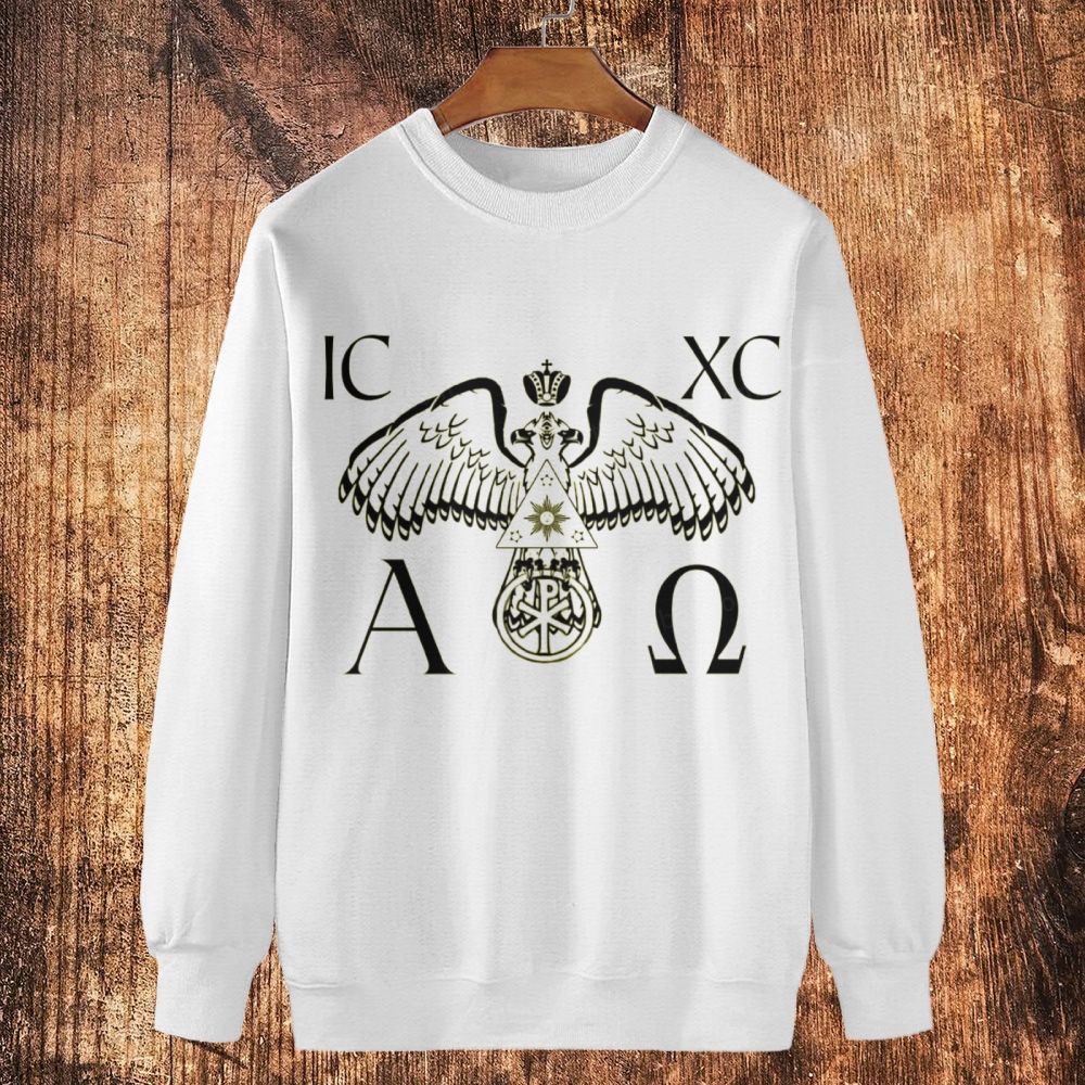 Coat of arms of Christian symbols ICXC AΩ Religious Cotton Crewneck Sweatshirt