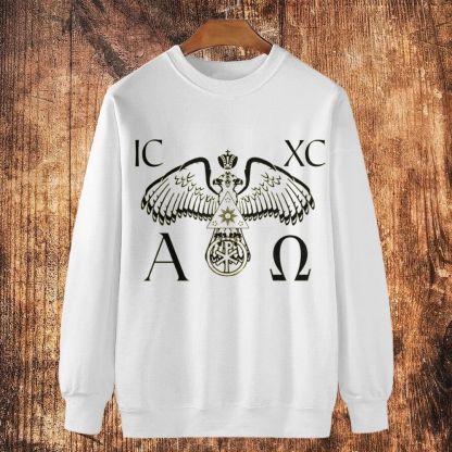 Coat of arms of Christian symbols ICXC AΩ Religious Cotton Crewneck Sweatshirt