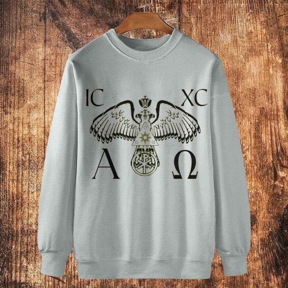 Coat of arms of Christian symbols ICXC AΩ Religious Cotton Crewneck Sweatshirt