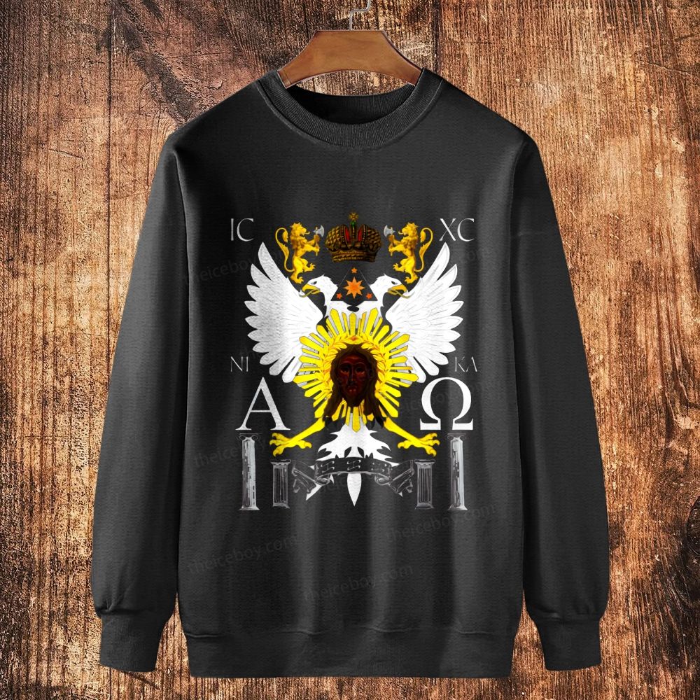 IC XC NI KA&ΑΩ Religious Emblems Cotton Crewneck Sweatshirt