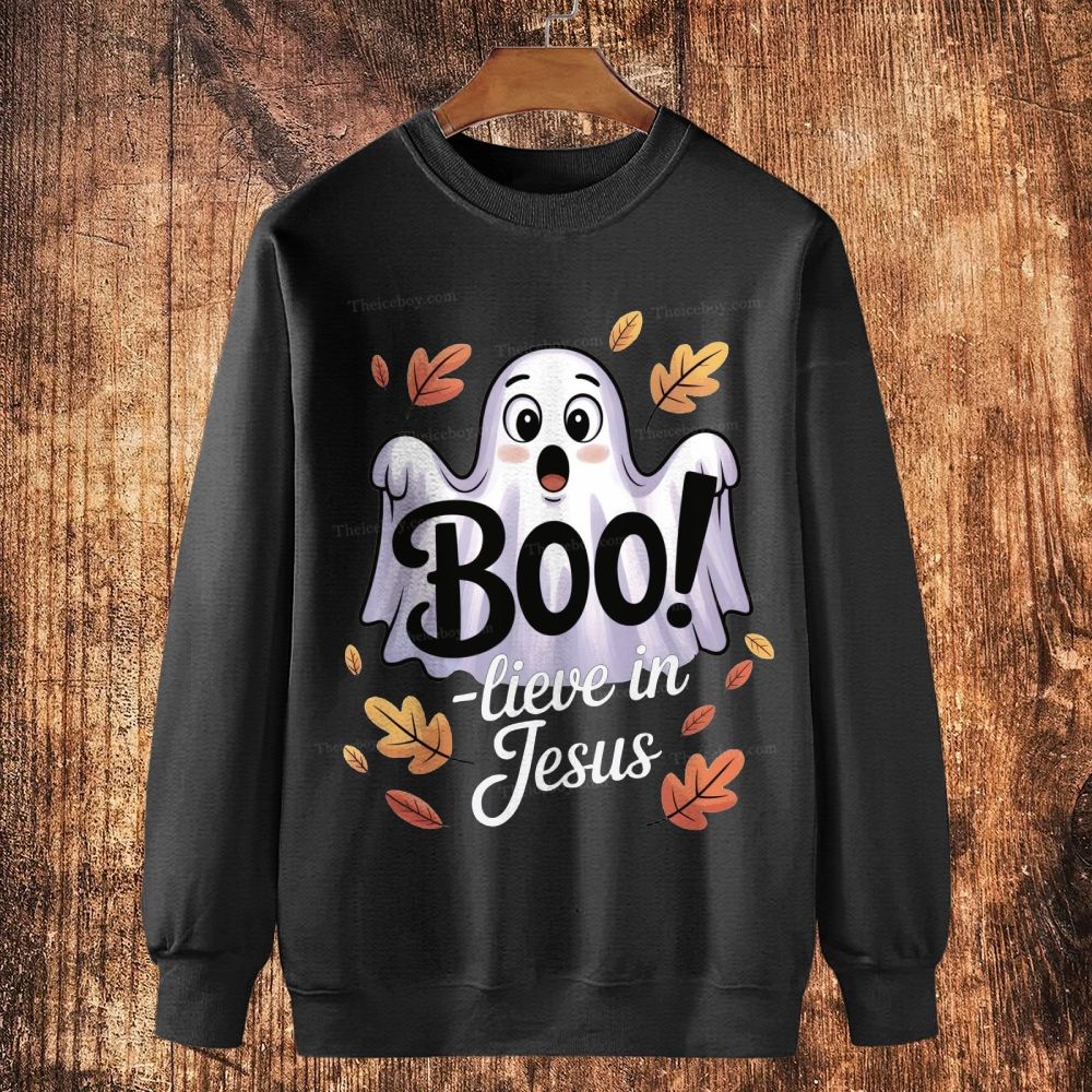 Boo! Lieve In Jesus Cotton Crewneck Sweatshirt