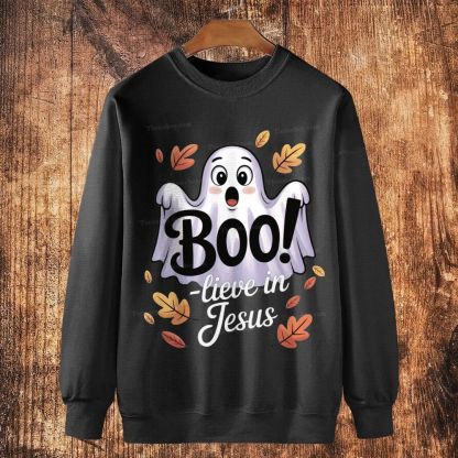 Boo! Lieve In Jesus Cotton Crewneck Sweatshirt