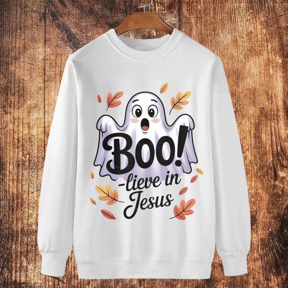 Boo! Lieve In Jesus Cotton Crewneck Sweatshirt