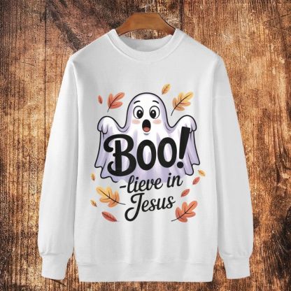 Boo! Lieve In Jesus Cotton Crewneck Sweatshirt