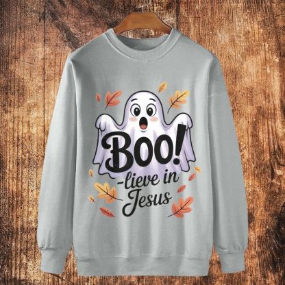 Boo! Lieve In Jesus Cotton Crewneck Sweatshirt