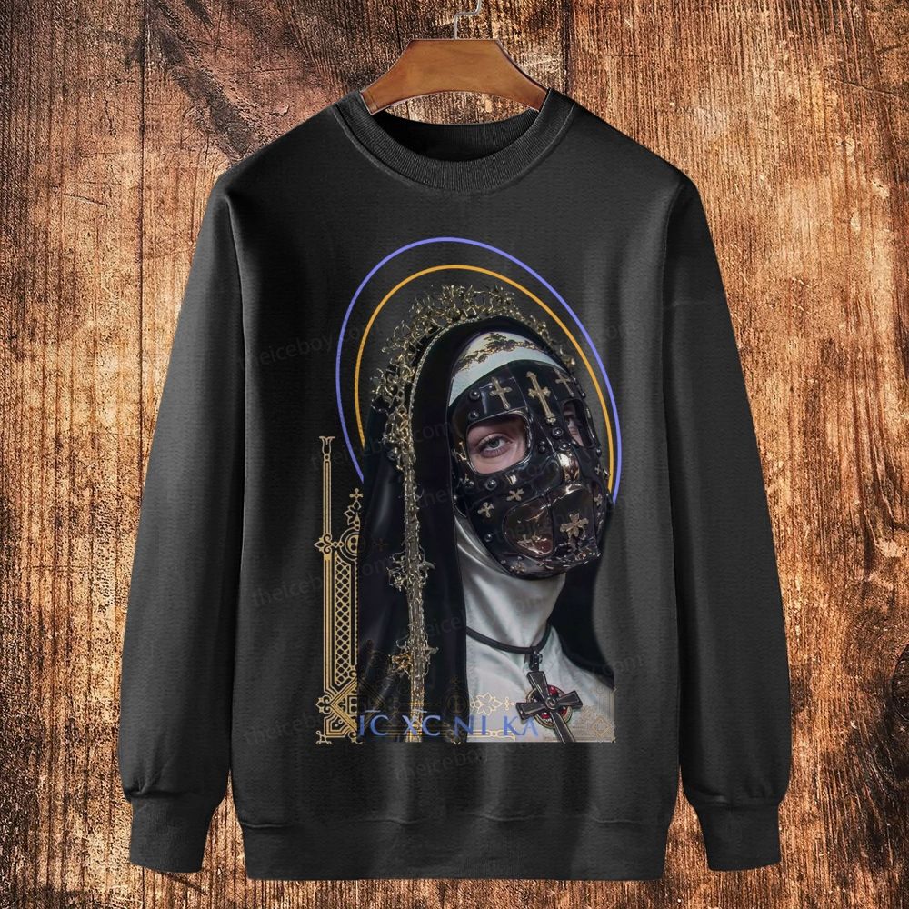 Catholic cross mask nun Cotton Crewneck Sweatshirt