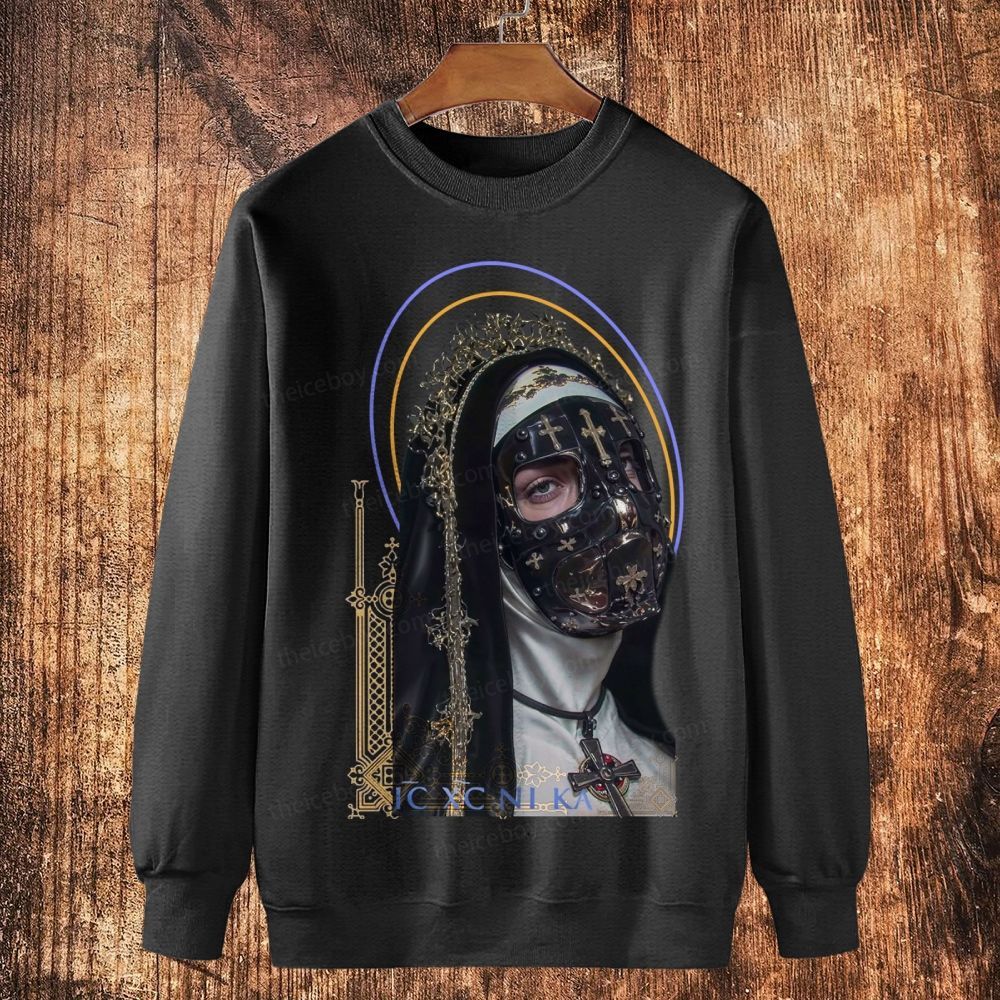 Catholic cross mask nun Cotton Crewneck Sweatshirt