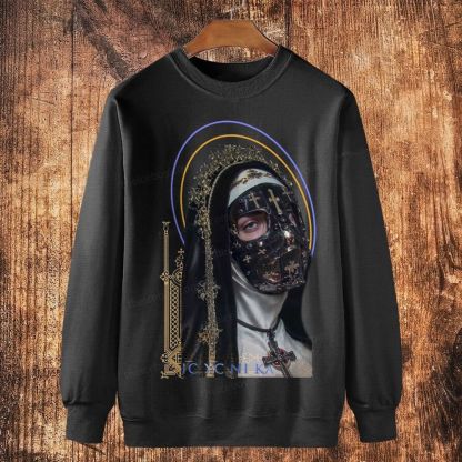 Catholic cross mask nun Cotton Crewneck Sweatshirt