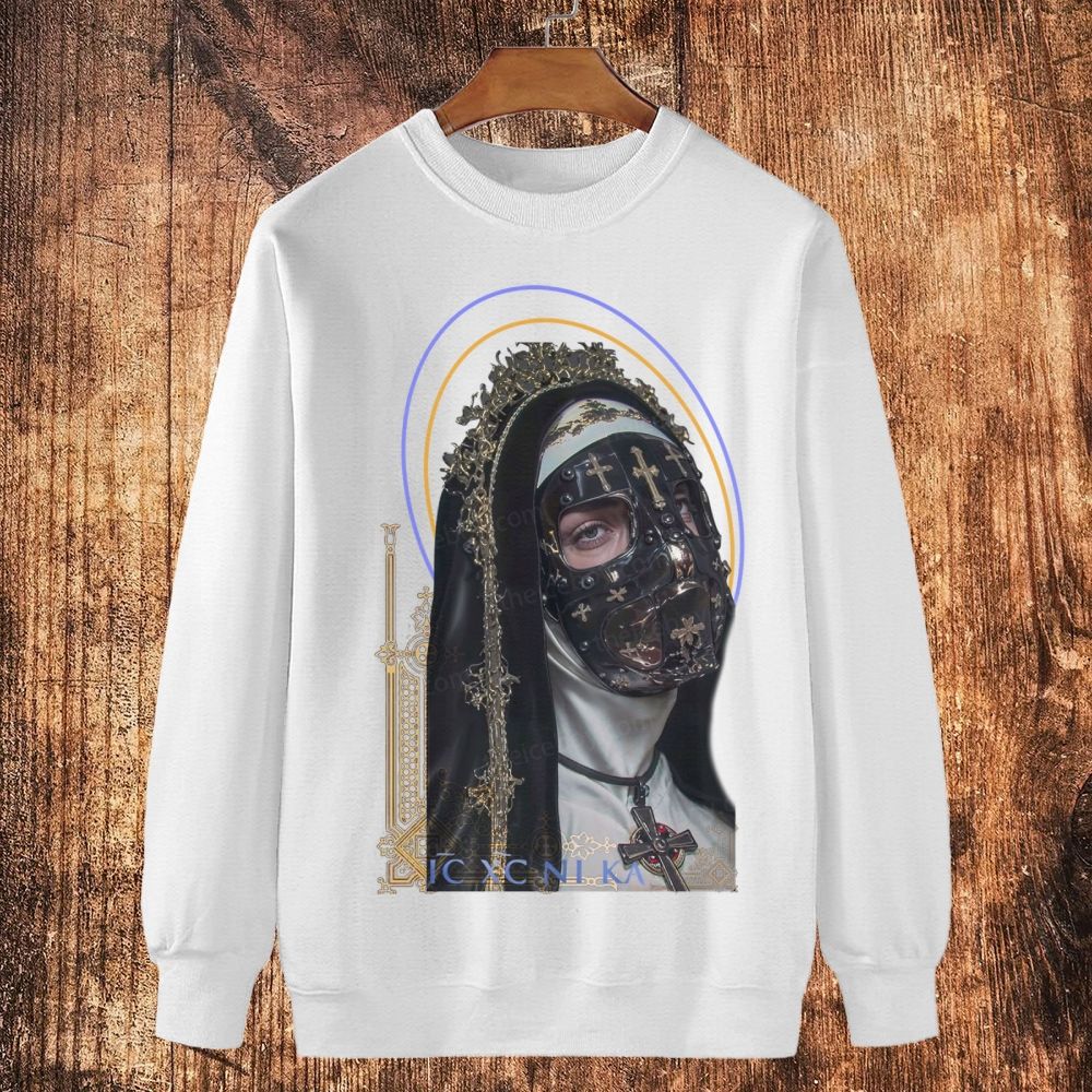 Catholic cross mask nun Cotton Crewneck Sweatshirt
