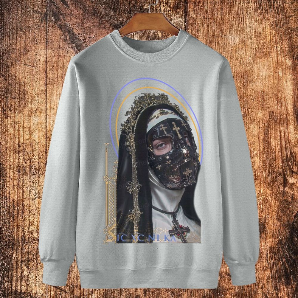 Catholic cross mask nun Cotton Crewneck Sweatshirt