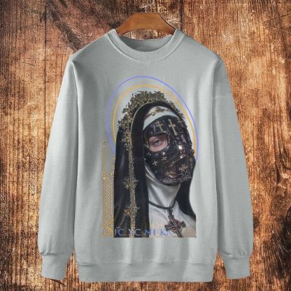 Catholic cross mask nun Cotton Crewneck Sweatshirt