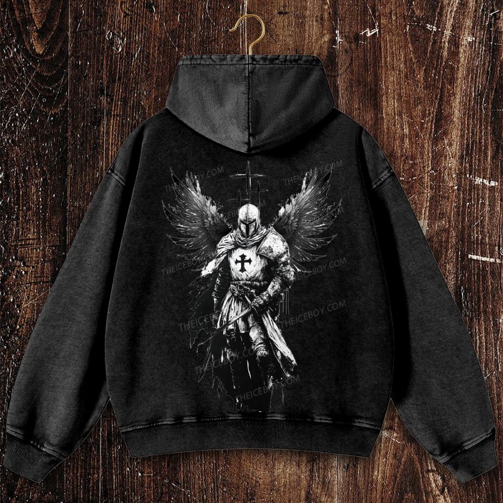 Crusader Wings Christian Washed Hoodie