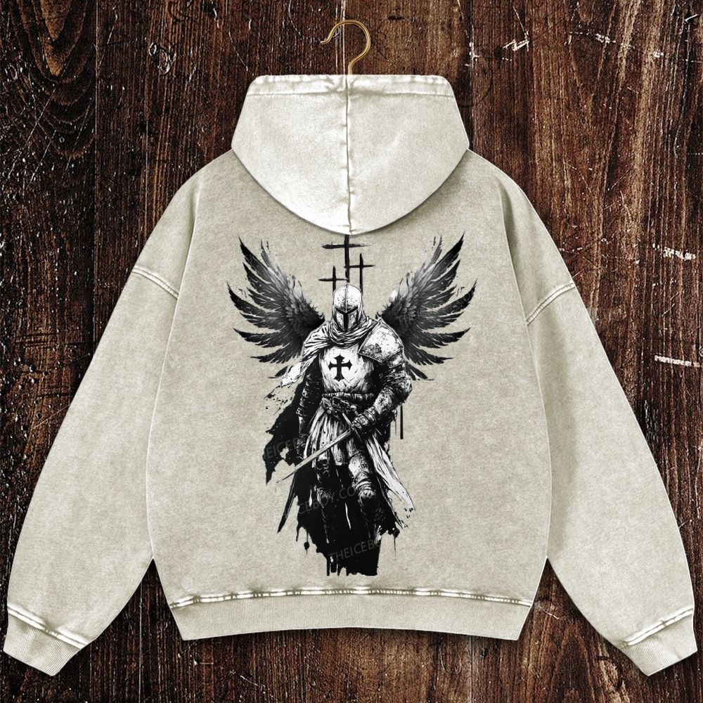 Crusader Wings Christian Washed Hoodie