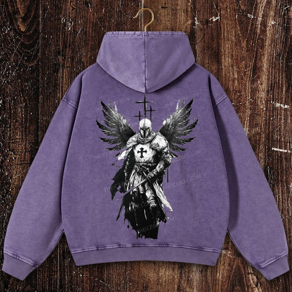 Crusader Wings Christian Washed Hoodie