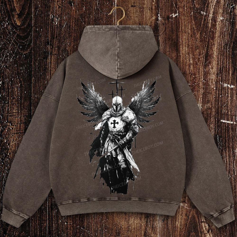 Crusader Wings Christian Washed Hoodie