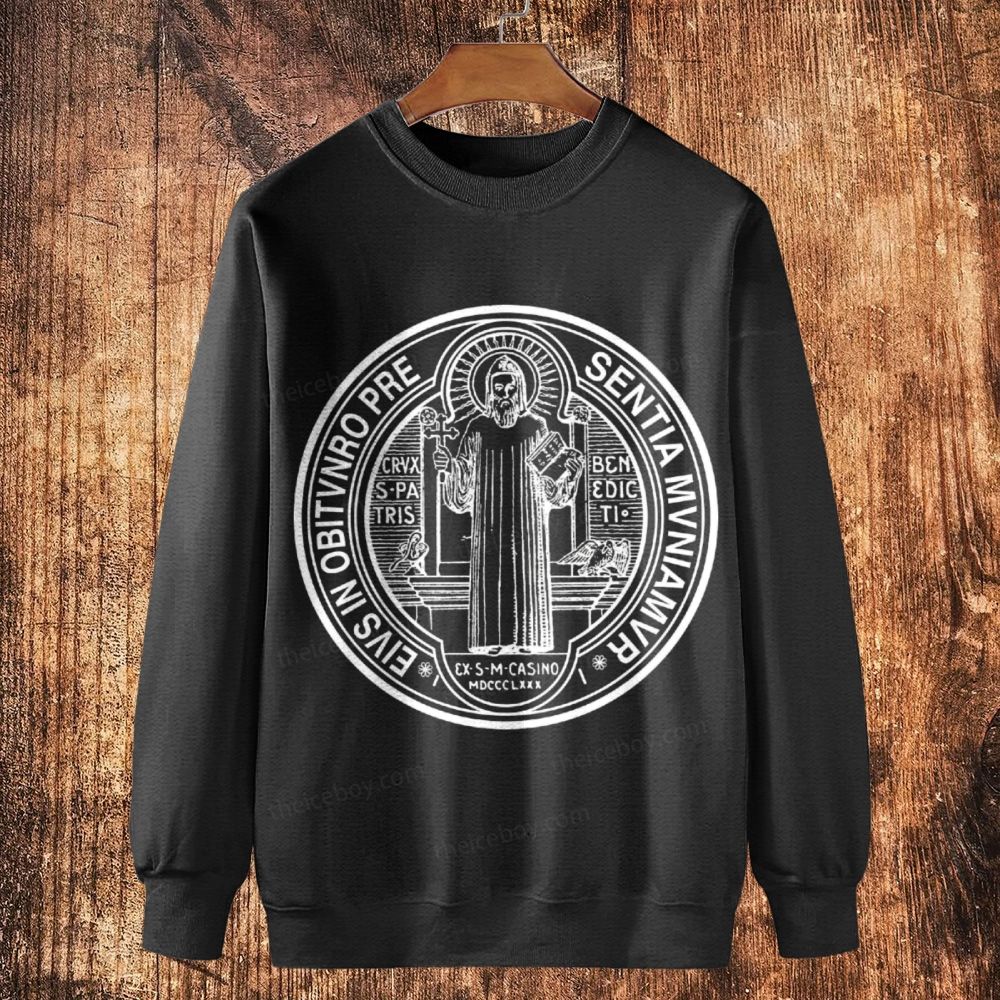 Saint Benedict Medal Logo Cotton Crewneck Sweatshirt