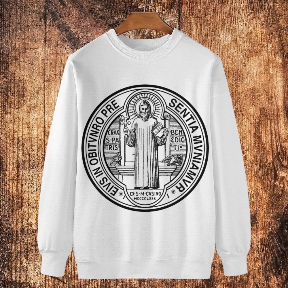 Saint Benedict Medal Logo Cotton Crewneck Sweatshirt
