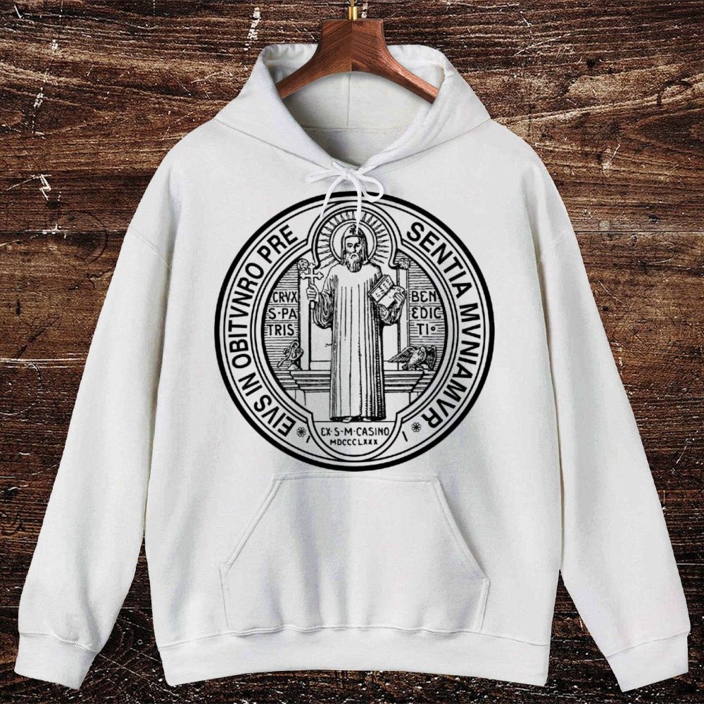 Saint Benedict Medal Logo Oversized Cotton Hoodies