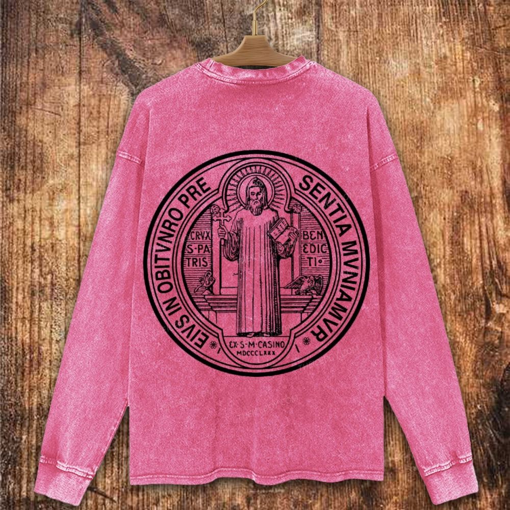 Saint Benedict Medal Logo Christian Washed Sweatshirt