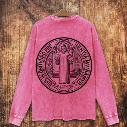 Saint Benedict Medal Logo Christian Washed Sweatshirt