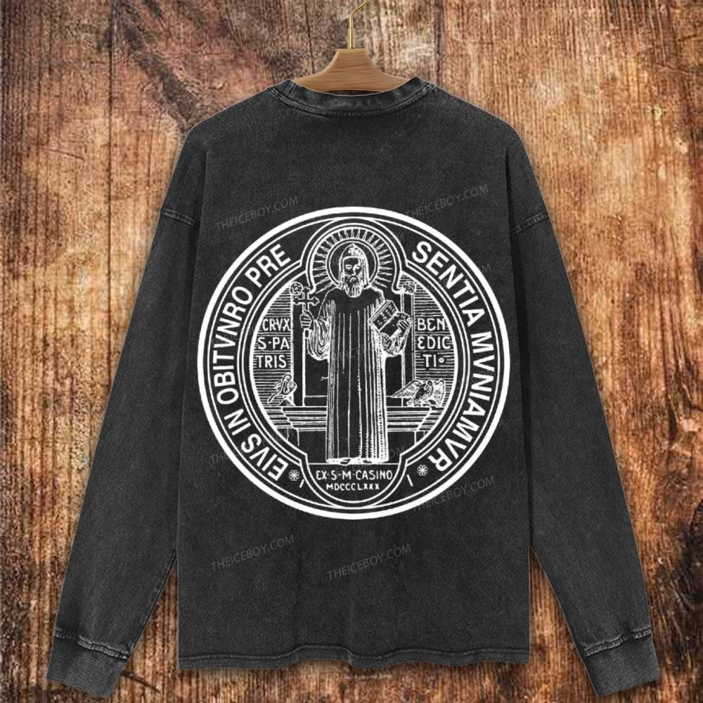 Saint Benedict Medal Logo Christian Washed Sweatshirt