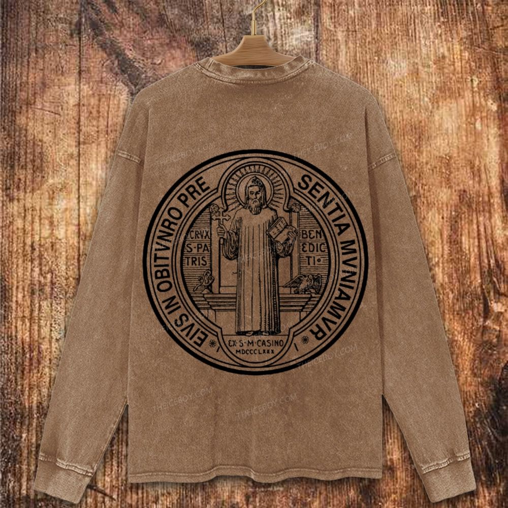 Saint Benedict Medal Logo Christian Washed Sweatshirt