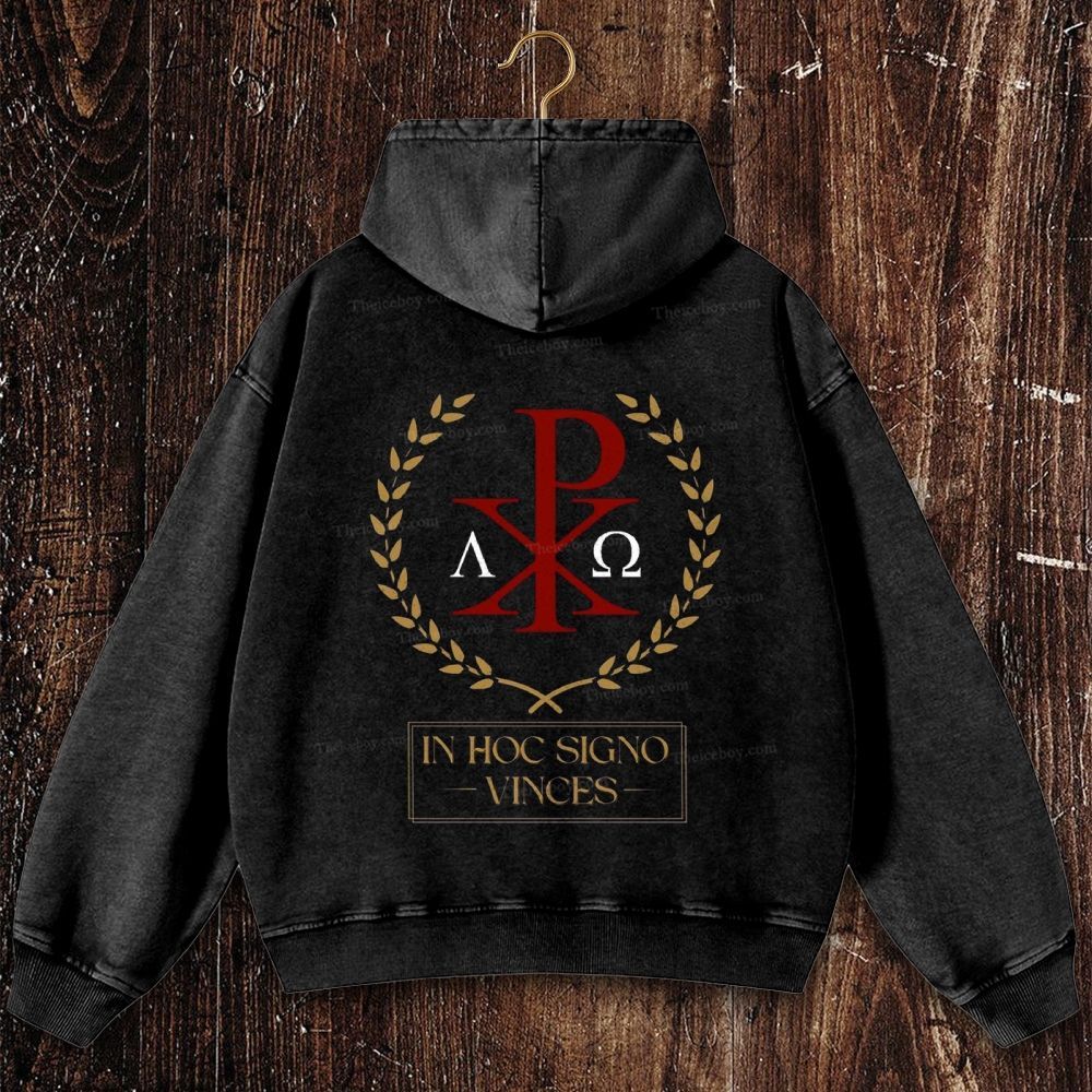In Hoc Signo Vinces Christian Washed Hoodie