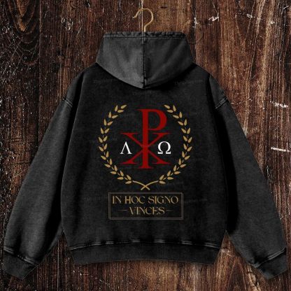 In Hoc Signo Vinces Christian Washed Hoodie