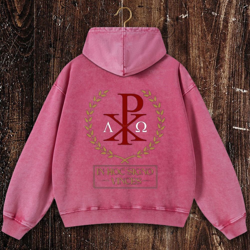 In Hoc Signo Vinces Christian Washed Hoodie