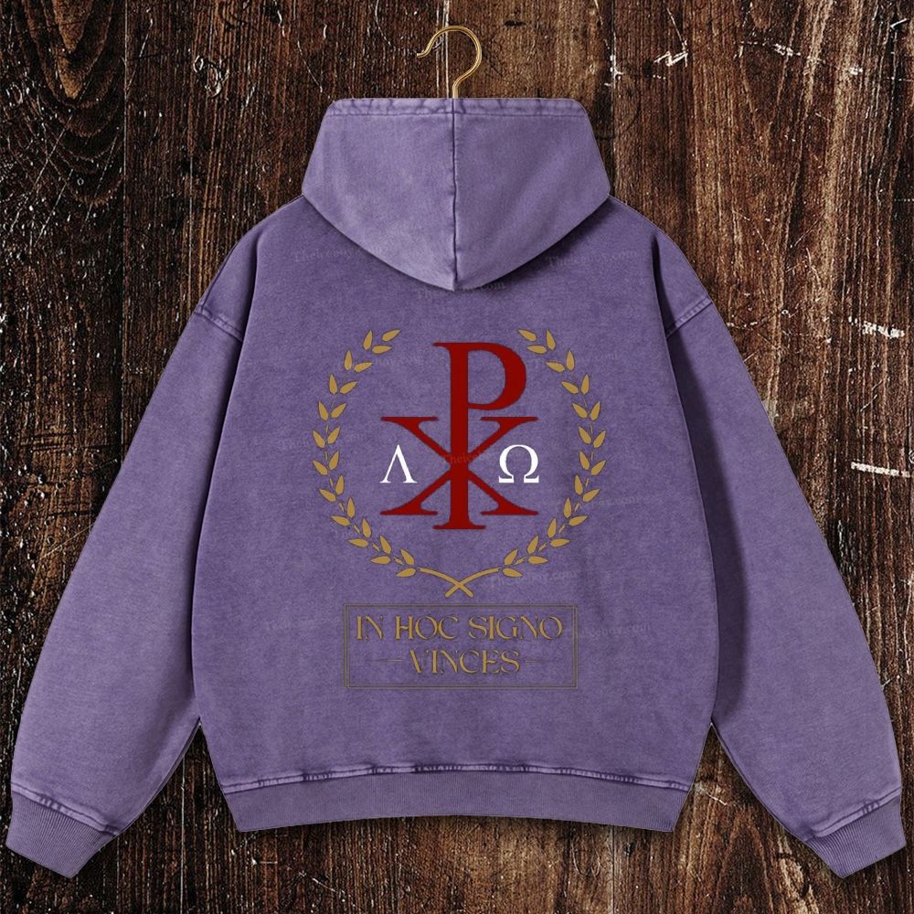 In Hoc Signo Vinces Christian Washed Hoodie