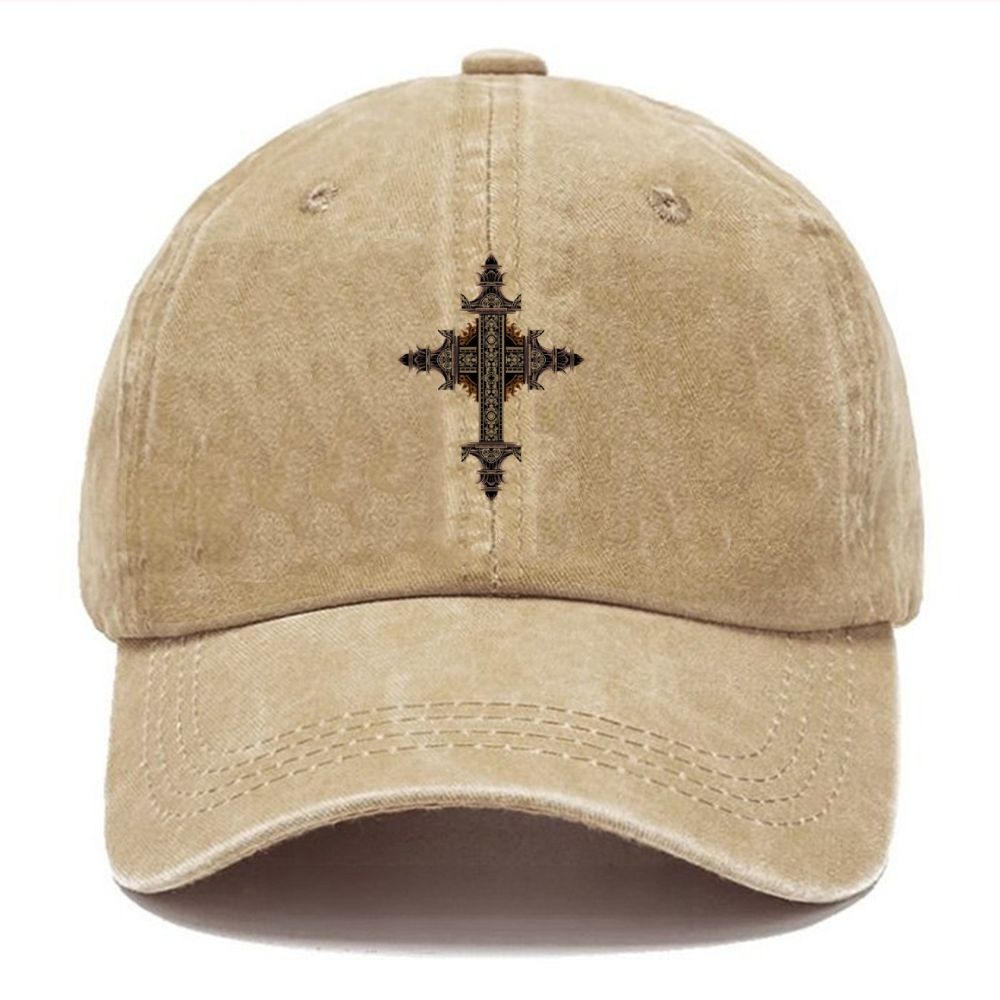 Gothic Christian Cross Unisex Vintage Casual Washed Cap