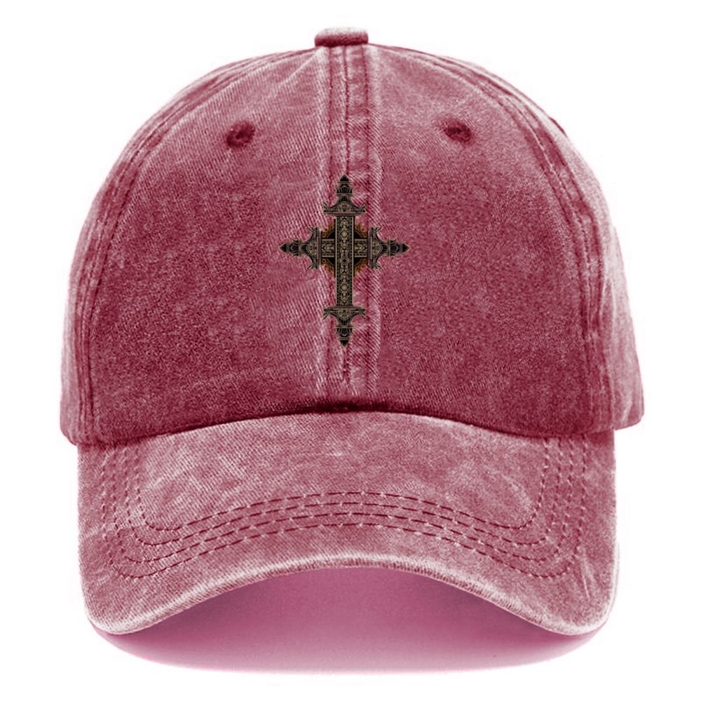 Gothic Christian Cross Unisex Vintage Casual Washed Cap