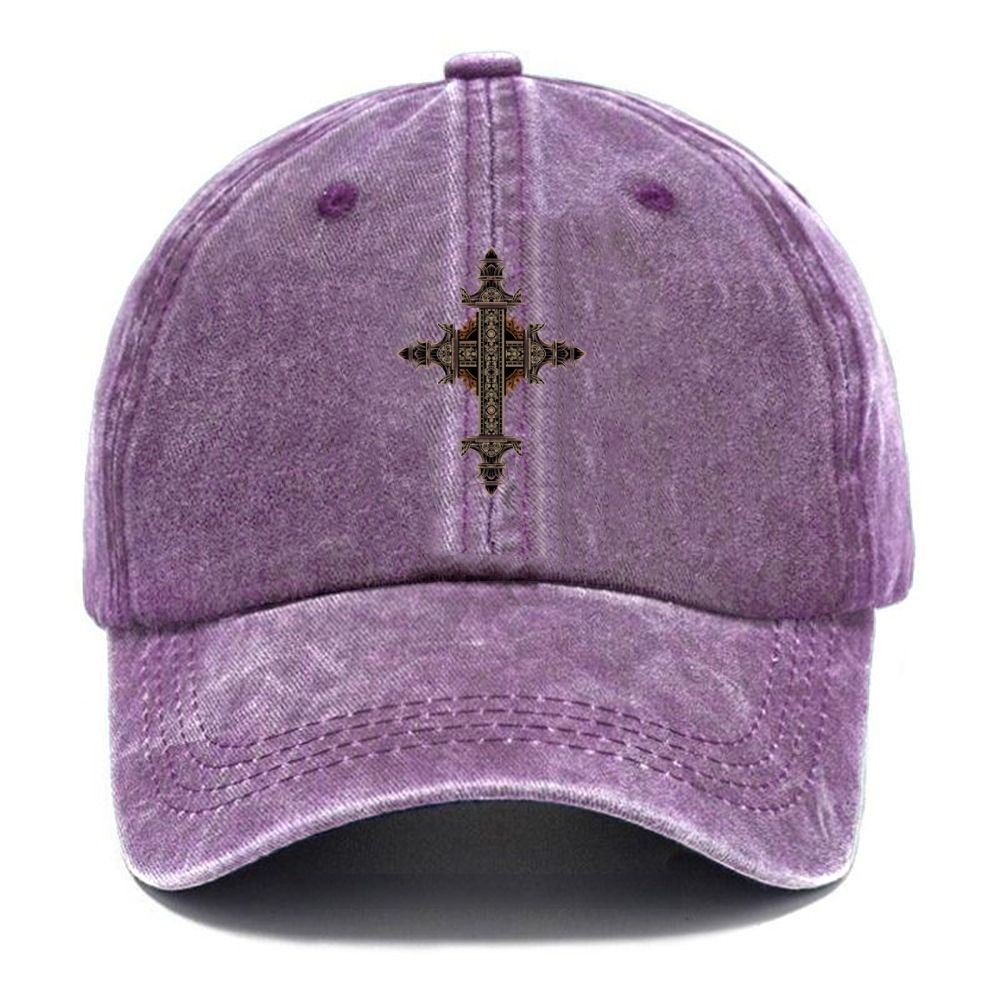 Gothic Christian Cross Unisex Vintage Casual Washed Cap