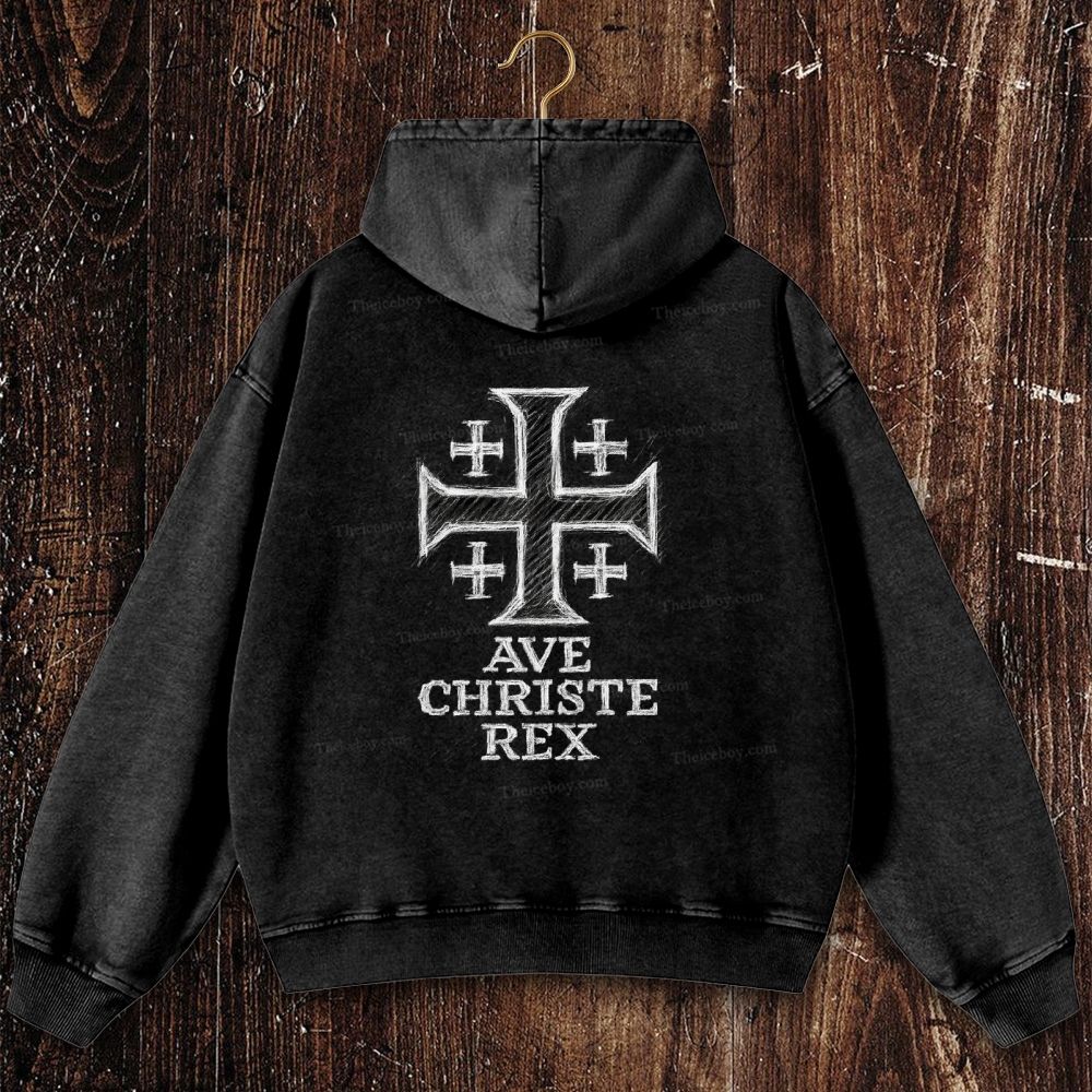 Ave Christe Rex Christian Washed Hoodie