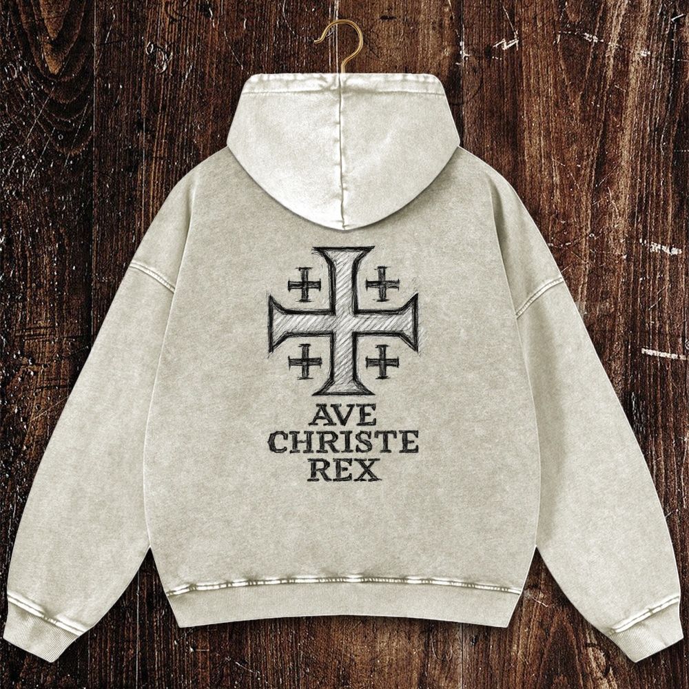 Ave Christe Rex Christian Washed Hoodie