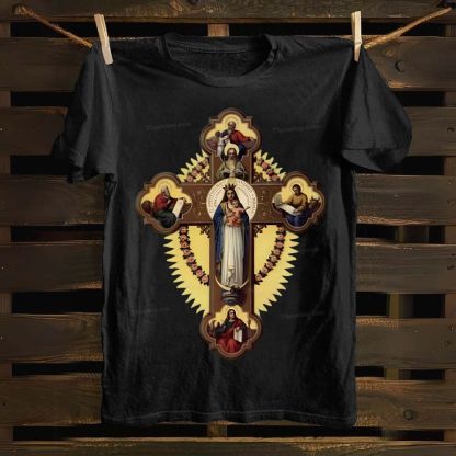 Orthodox Icon The Virgin Mary and the Apostles on the Cross Cotton T-shirt