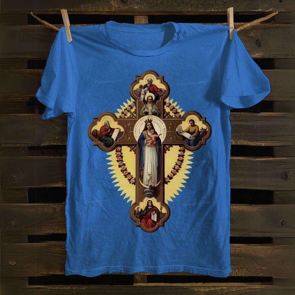 Orthodox Icon The Virgin Mary and the Apostles on the Cross Cotton T-shirt