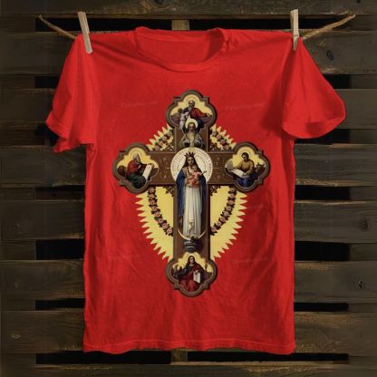 Orthodox Icon The Virgin Mary and the Apostles on the Cross Cotton T-shirt