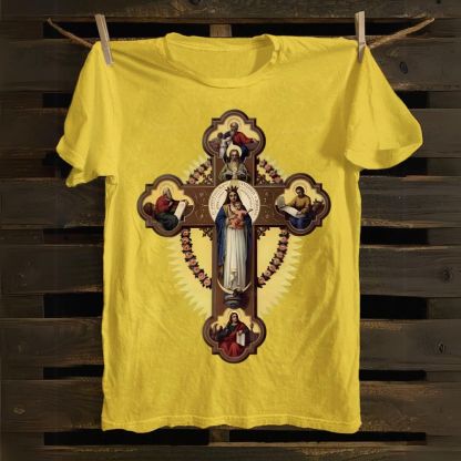 Orthodox Icon The Virgin Mary and the Apostles on the Cross Cotton T-shirt