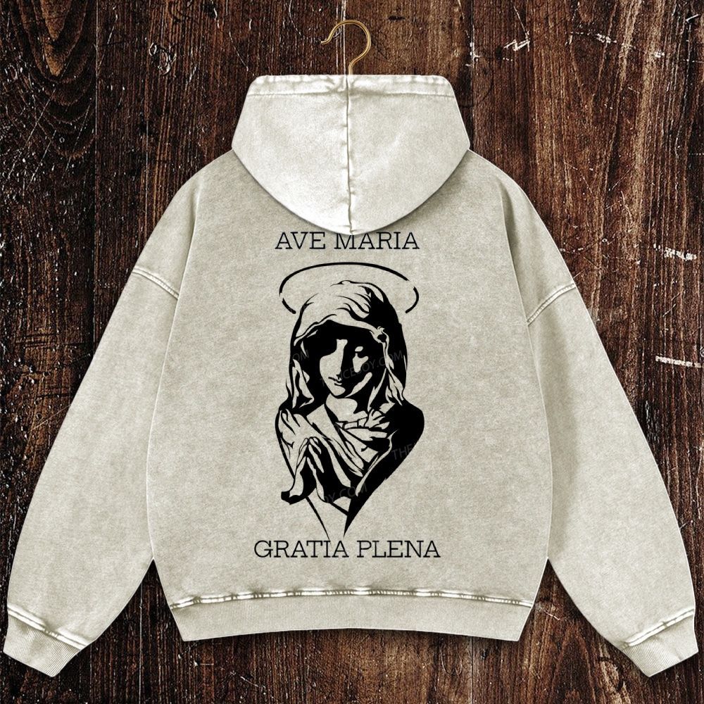 Virgin Mary Christian Washed Hoodie