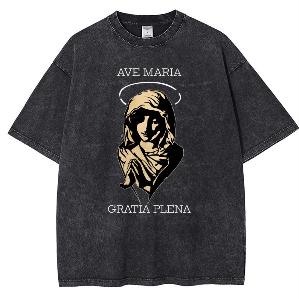 Virgin Mary Snowflake Vintage Cotton T-Shirt