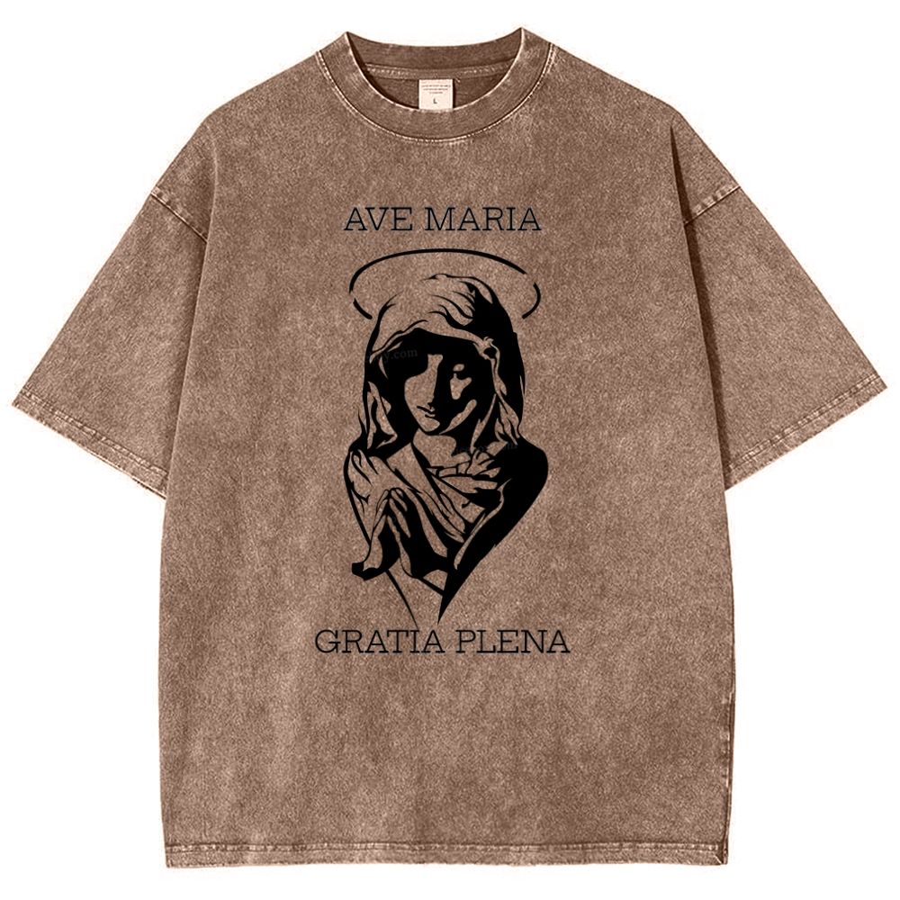 Virgin Mary Snowflake Vintage Cotton T-Shirt