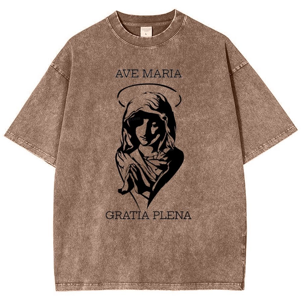 Virgin Mary Snowflake Vintage Cotton T-Shirt