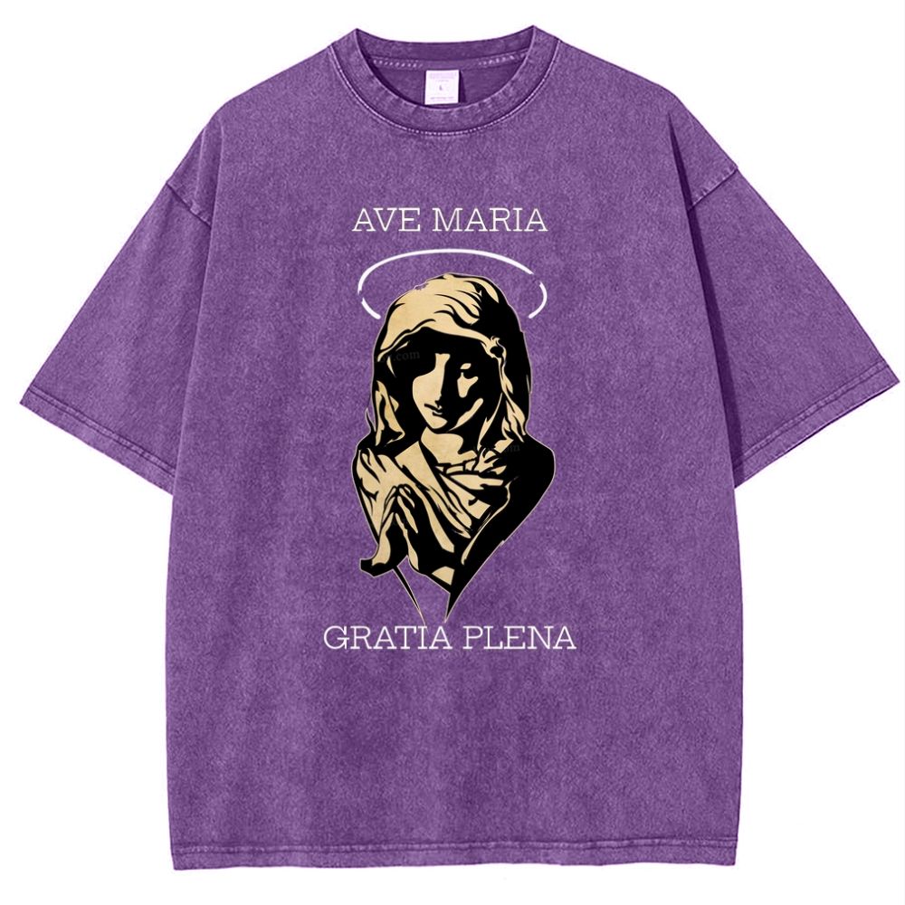 Virgin Mary Snowflake Vintage Cotton T-Shirt