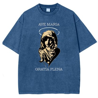 Virgin Mary Snowflake Vintage Cotton T-Shirt