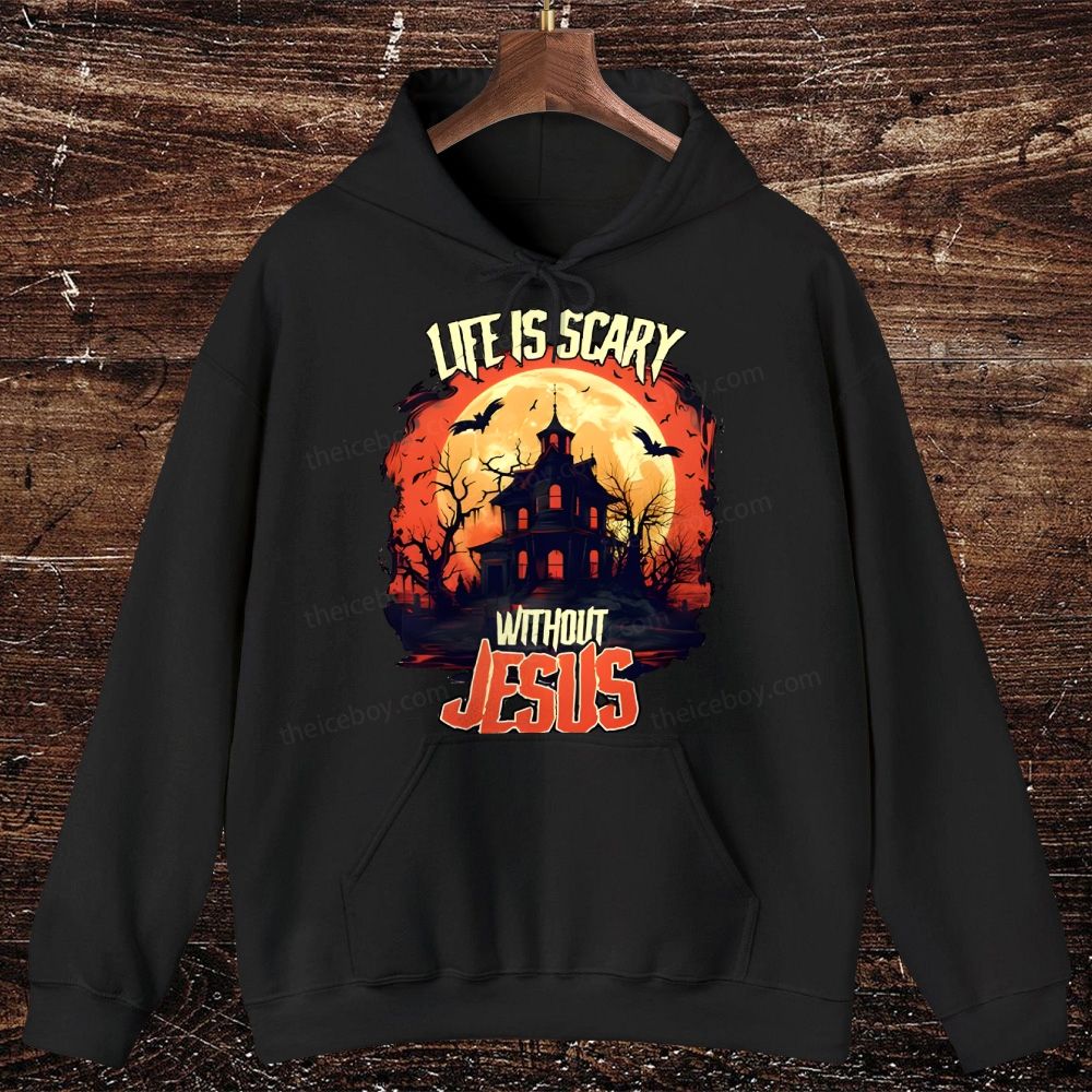 Life is Scary Without Jesus, Jesus Halloween Oversized Cotton Hoodies