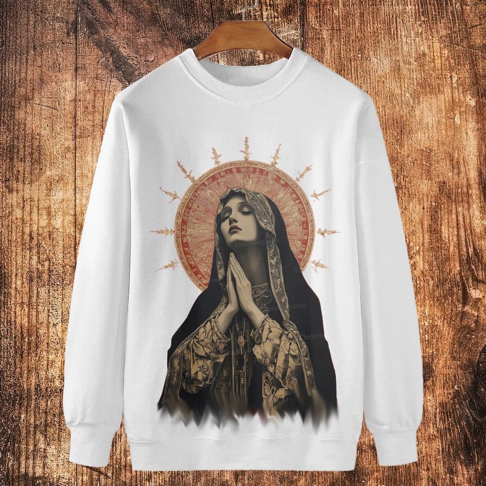 Stained Glass Madonna Cotton Crewneck Sweatshirt