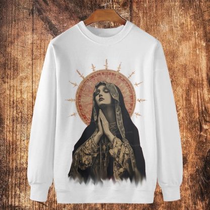 Stained Glass Madonna Cotton Crewneck Sweatshirt